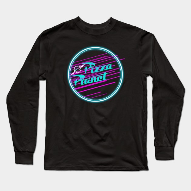 Neon Pizza Planet Long Sleeve T-Shirt by abuddie4